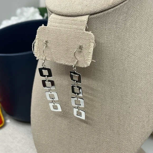 Vintage Sterling Silver Geometric Dangle Earrings | NF 925 Thailand | 5.8g - Picture 5 of 17